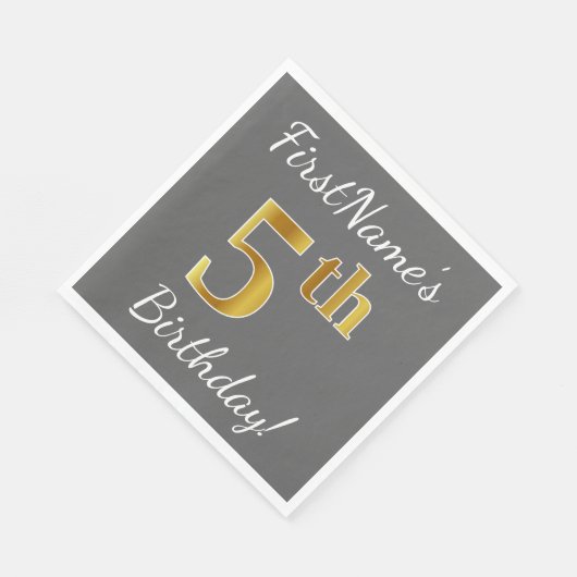 Serviette En Papier Grey, Faux Gold 5e anniversaire + Nom personnalisé (Coin)