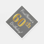 Serviette En Papier Grey, Faux Gold 60e anniversaire + Nom personnalis (Coin)