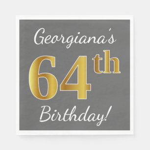 Serviette En Papier Grey, Faux Gold 64e anniversaire + Nom personnalis