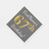 Serviette En Papier Grey, Faux Gold 67e anniversaire + Nom personnalis (Coin)
