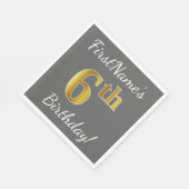 Serviette En Papier Grey, Faux Gold 6e anniversaire + Nom personnalisé (Coin)
