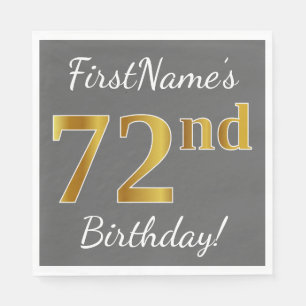 Serviette En Papier Grey, Faux Gold 72e anniversaire + Nom personnalis