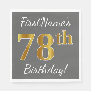 Serviette En Papier Grey, Faux Gold 78e anniversaire + Nom personnalis