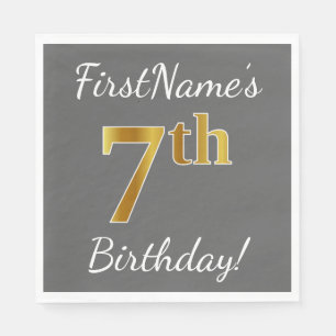 Serviette En Papier Grey, Faux Gold 7e anniversaire + Nom personnalisé