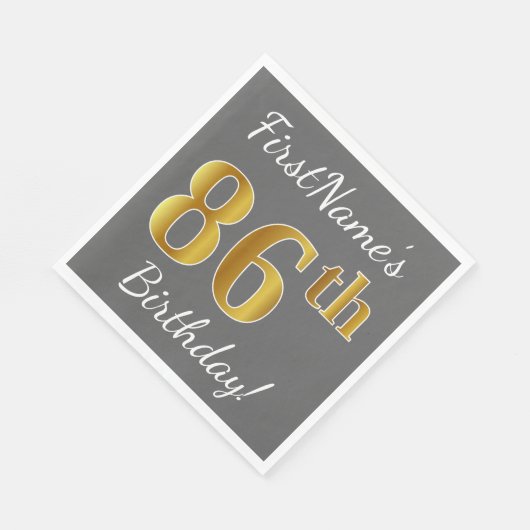 Serviette En Papier Grey, Faux Gold 86e anniversaire + Nom personnalis (Coin)