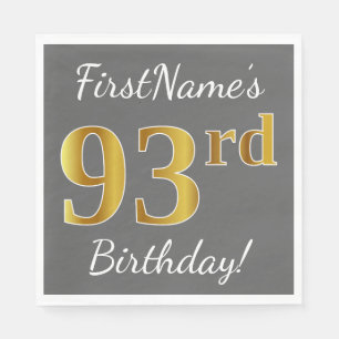 Serviette En Papier Grey, Faux Gold 93e anniversaire + Nom personnalis
