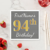 Serviette En Papier Grey, Faux Gold 94e anniversaire + Nom personnalis (En situation)