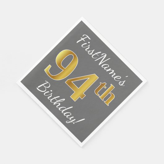 Serviette En Papier Grey, Faux Gold 94e anniversaire + Nom personnalis (Coin)