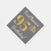 Serviette En Papier Grey, Faux Gold 95e anniversaire + Nom personnalis (Coin)