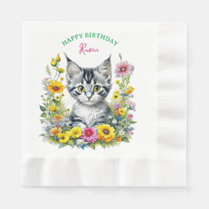 Serviette En Papier Grey Kitten Invitation de fête d'anniversaire de l