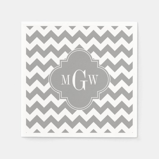 Serviette En Papier Grey What Chevron Dk Gris Quatrefoil 3 Monogramme (Devant)