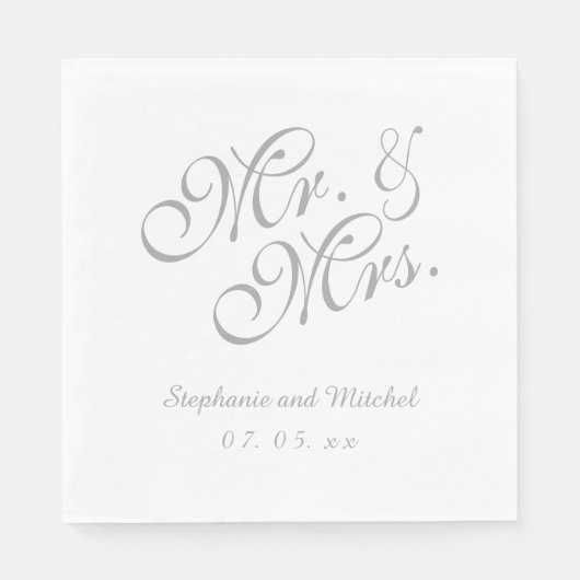 Serviette En Papier Grey White M. et Mme. | Papier mariage (Devant)