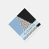 Serviette En Papier Grey Zigzag, Grey Chevron, Bleu, Votre Nom (Coin)