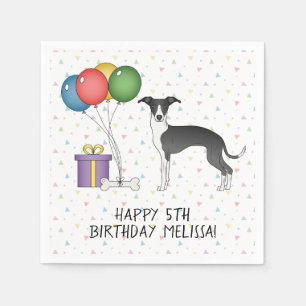 Serviette En Papier Greyhound Italien Noir Et Blanc - Joyeux anniversa