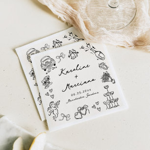 Serviette En Papier Gribouillages de mariage dessinés à la main fantai
