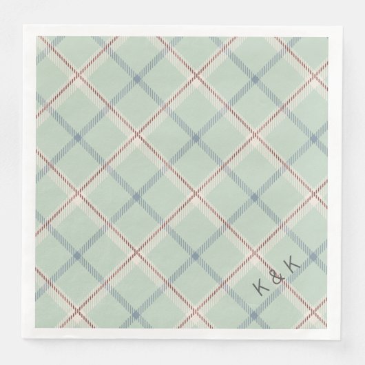 Serviette En Papier Griffith Family Tartan Plaid Check in Sage Green (Devant)