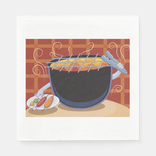 Serviette En Papier Grillades au barbecue avec des tongues et des broc (Devant)