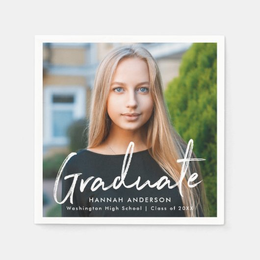 Serviette En Papier Grille moderne Script Graduation Graduation Photo  (Devant)