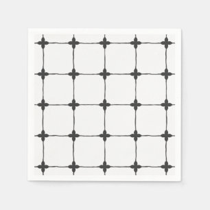 Serviette En Papier Grille Noir et Blanc Minimaliste Tropical