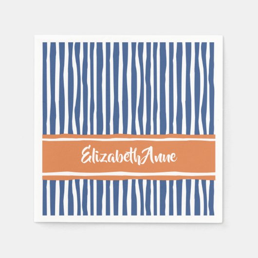 Serviette En Papier Grilles de peintures ondulées Ornage et bleu avec  (Devant)