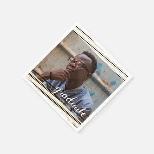 Serviette En Papier Grilles Noir & Or Moderne Pampilles de fin d'étude (Coin)