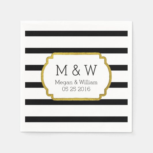Serviette En Papier Grilles noires et blanches Mariage or serviettes (Devant)