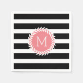 Serviette En Papier Grilles noires et blanches monogrammes et couronne (Devant)