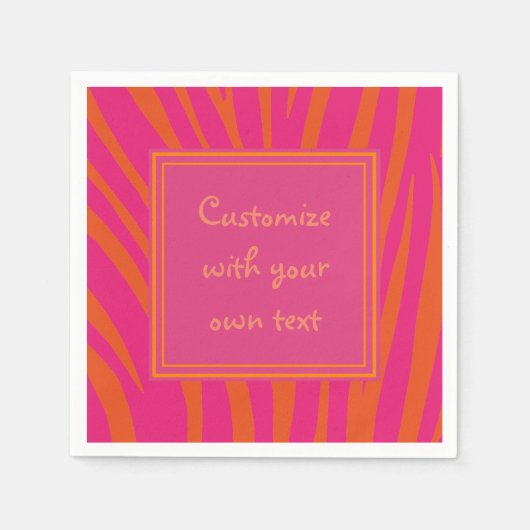 Serviette En Papier Grilles Zèbre rose et orange Texte personnalisé (Devant)