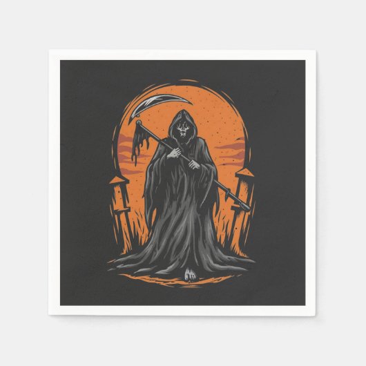 Serviette En Papier Grim Reaper Cartoon in Sunset Graveyard (Devant)