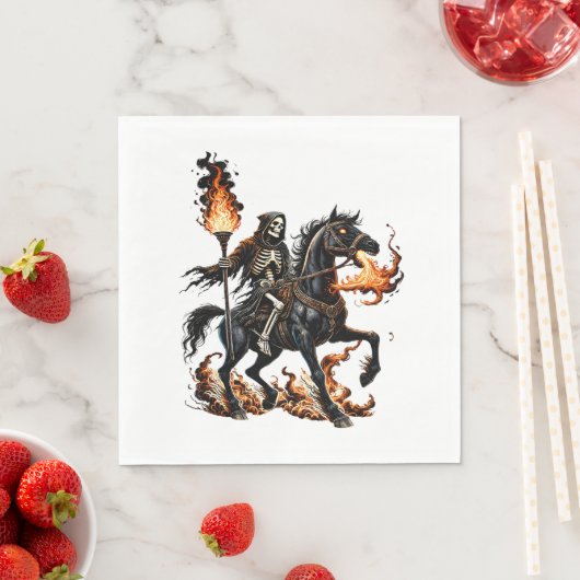 Serviette En Papier Grim Reaper Skeleton équitation Horse Flames (En situation)