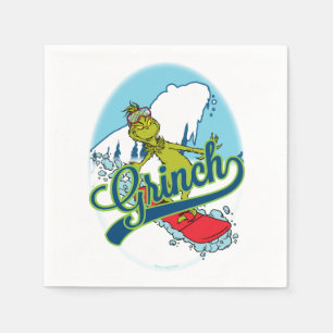 Serviette En Papier Grinch en snowboard