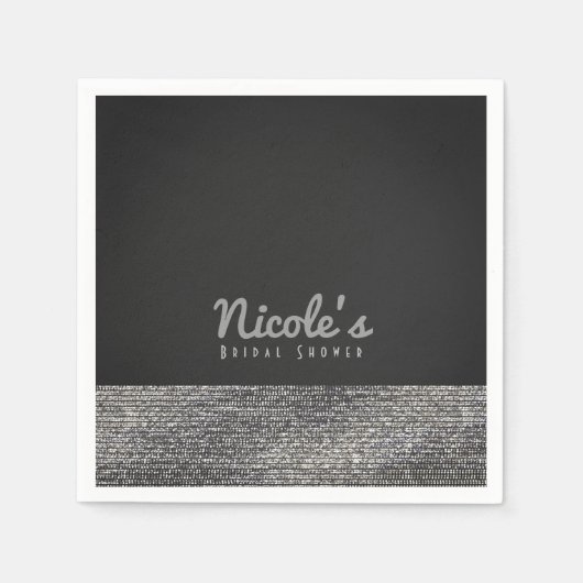 Serviette En Papier Gris & Argent Séquins De Glam Moderne Chic Élégant (Devant)