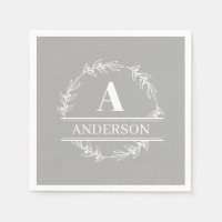 Gris Blanc Couronne Nom de famille Monogramme