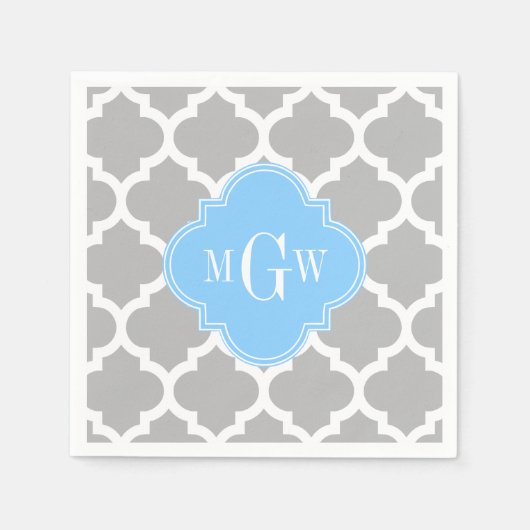 Serviette En Papier Gris Blanc Marocain #5 Ciel Bleu 3 Monogramme init (Devant)