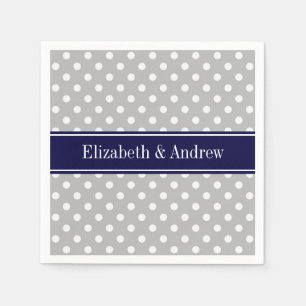 Serviette En Papier Gris Blanc Pois Marine Nom bleu Monogramme