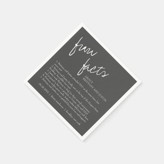 Serviette En Papier Gris Blanc Script Fun Facts Cocktail Mariage (Coin)