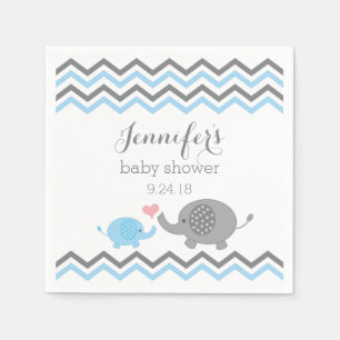 Serviette En Papier Gris bleu Chevron de serviettes de baby shower