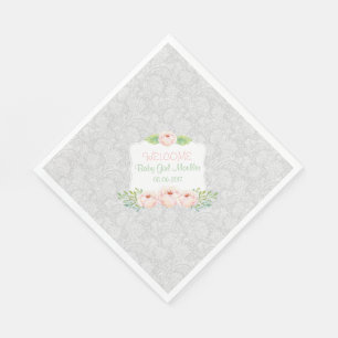 Serviette En Papier Gris Blush floral Damask Napkin / fille baby showe