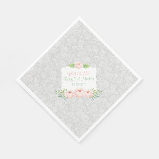 Serviette En Papier Gris Blush floral Damask Napkin / fille baby showe (Coin)
