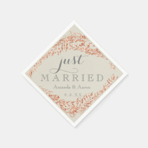 Serviette En Papier Gris Crémeux Floral Rose Or Juste Marié