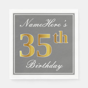 Serviette En Papier Gris élégant, anniversaire d'or de Faux
