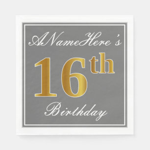 Serviette En Papier Gris élégant, anniversaire d'or de Faux 16ème ;