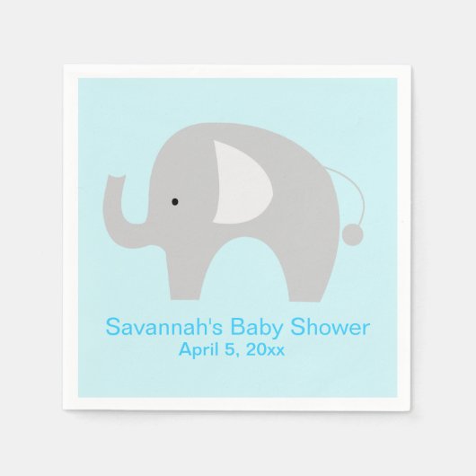 Serviette En Papier Gris Eléphant Personnalisé Partie Napkin (Bleu) (Devant)