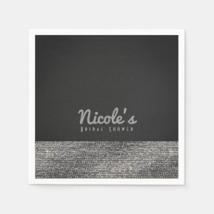Serviette En Papier Gris et argenté, glamour moderne, paillettes, chic