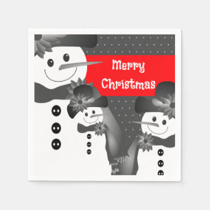Serviette En Papier Gris Et Blanc Avec Cocktail Snowman Rouge De Taill