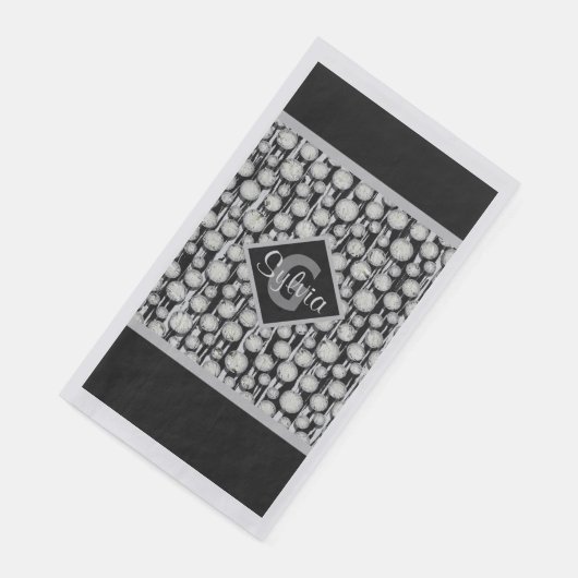 Serviette En Papier Gris et Noir Pois Monogrammes (Coin)