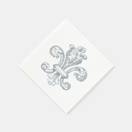 Serviette En Papier Gris Fleur de Lis sur papier arrière - plan blanc (Coin)