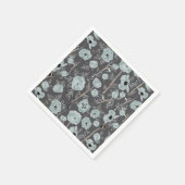 Serviette En Papier Gris Foncé Avec Aquarelle Bleue Floral (Coin)