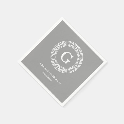Serviette En Papier Gris foncé blanc clé grecque cadre Rnd initial Mon (Coin)