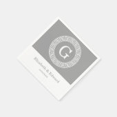 Serviette En Papier Gris foncé blanc clé grecque cadre Rnd initial Mon (Coin)